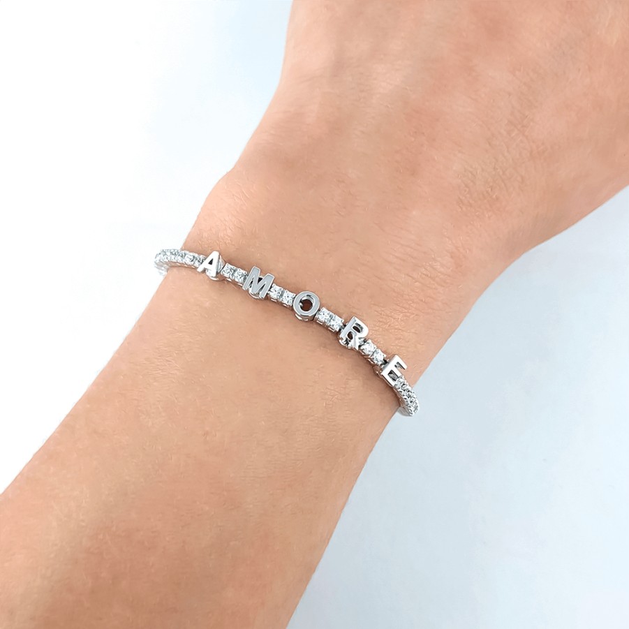 Bracciali MANGANESE Gioielli | Bracciale Tennis Scritta "Amore" R340-L-Amore "White"