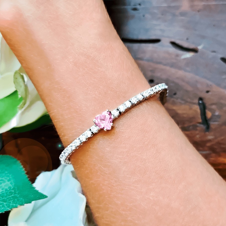 Bracciali MANGANESE Gioielli | Bracciale Tennis Cuore Rosa R344Cur "Lovely Pastel"