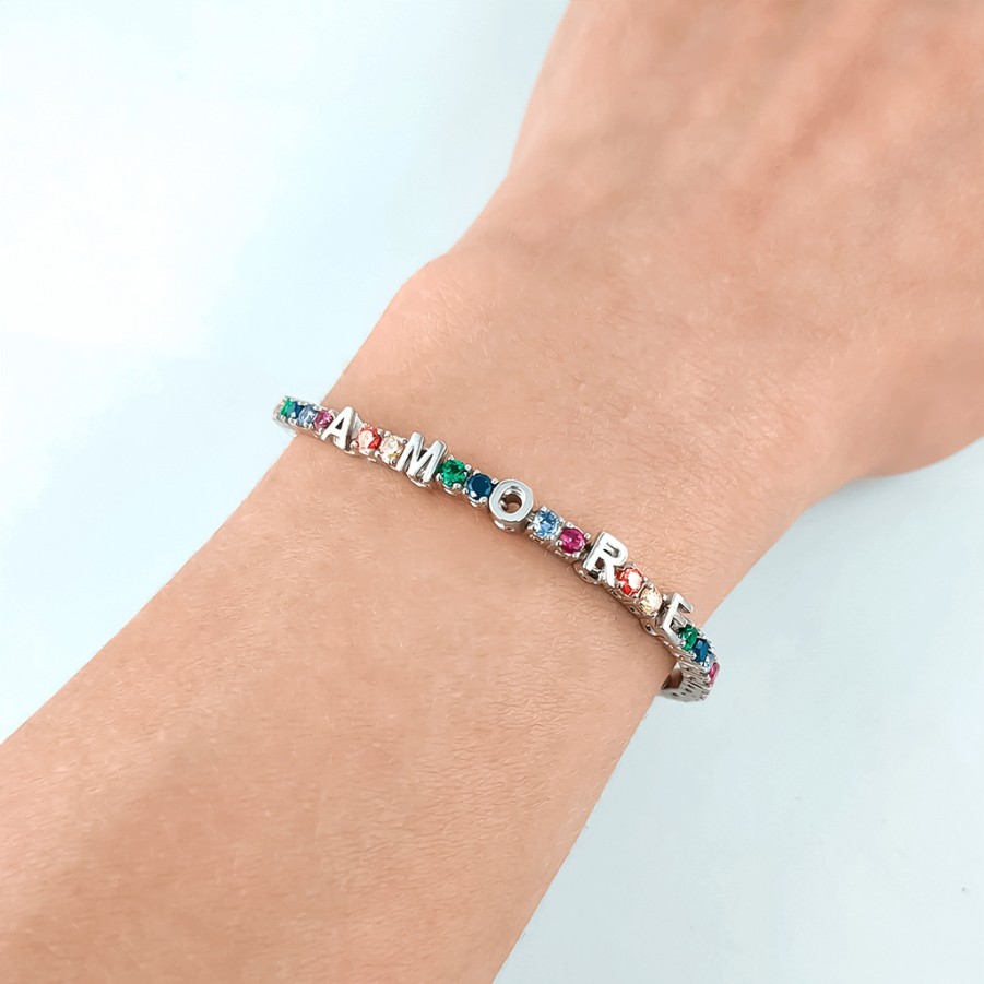 Bracciali MANGANESE Gioielli | Bracciale Tennis Arcobaleno "Amore" R344-Lmc "Planet Pride"