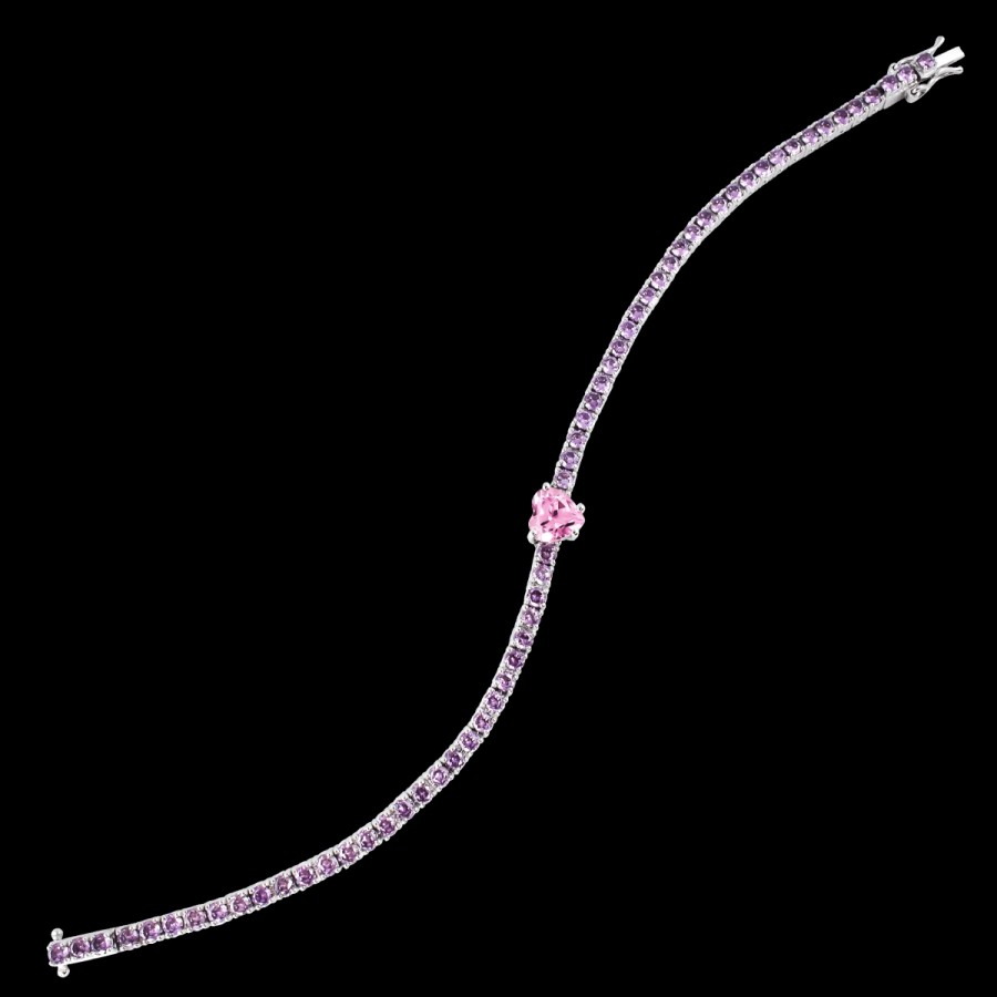 Bracciali MANGANESE Gioielli | Bracciale Tennis Lilla Cuore Rosa R344Cu-Rl "Lovely Pastel"