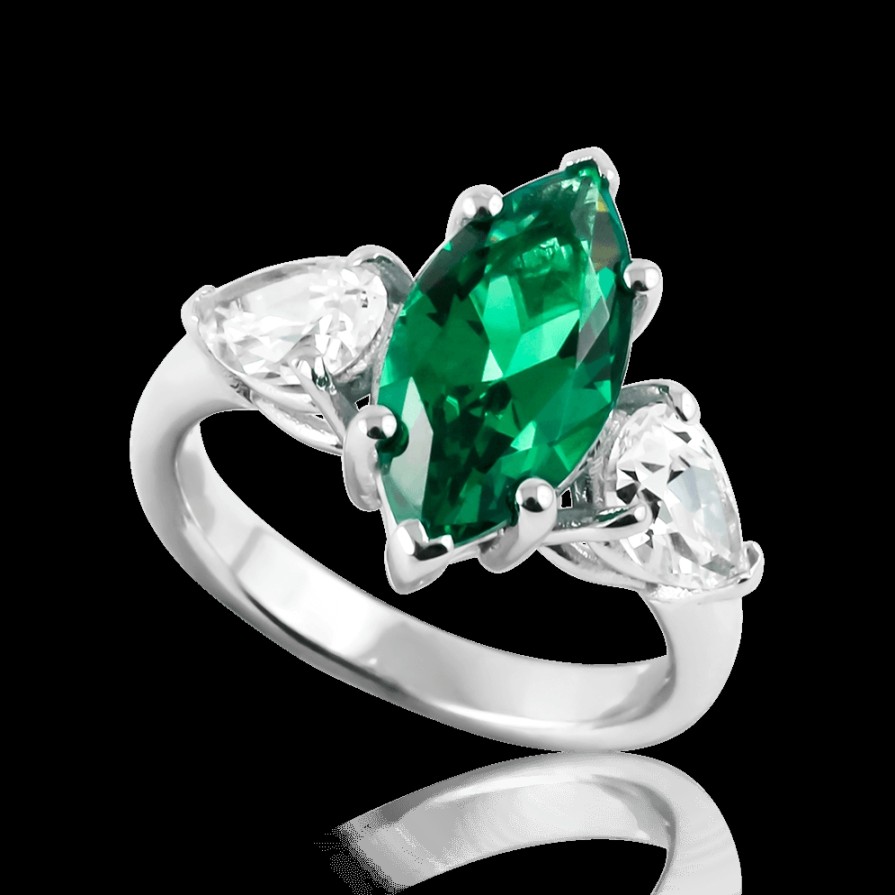 Anelli MANGANESE Gioielli | Anello Pietra A Navette Verde A508Ve "Royale"